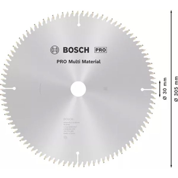 Диск за циркуляр BOSCH PRO Multi Material 305x3,2x30 mm T96, модел 2608640453 за рязане на различни материали