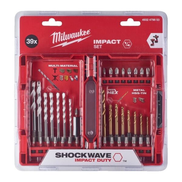 Комплект свредла и накрайници Milwaukee Shockwave Impack Duty 39 части с магнитен държач