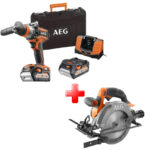 Акумулаторен комплект AEG - Акумулаторен ударен винтоверт, BSB18CBLLI-502C + Акумулаторен безчетков циркулярен трион, BKS18SBL-0, без батерия