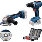 Комбиниран комплект BOSCH, GSR 18V-65 + GWS 18V-11+ диск за рязане + битове, 0615A50091, без батерия