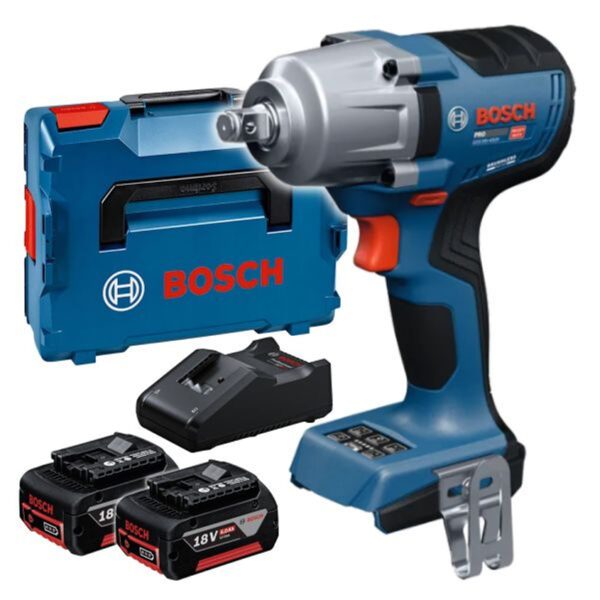 Акумулаторен ударен гайковерт Bosch PRO GDS 18V-450H, 18 V, 5 Ah, 450 Nm, ½", с батерии, зарядно и куфар, 06019K4203